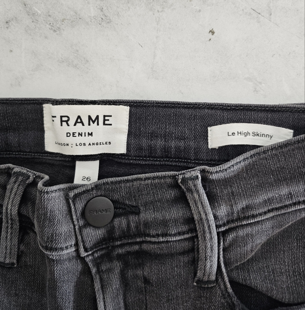 FRAME Denim Le High Skinny Black Gray Distressed Jeans 26 Preowned - Picture 7 of 10